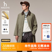 风衣纯色休闲巴恩风潮流外套男潮 中长款 Hazzys哈吉斯秋季 宽松男士