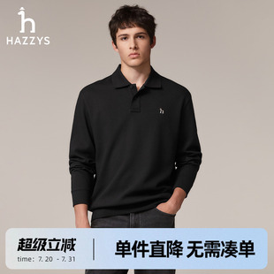 休闲翻领polo衫 Hazzys哈吉斯奥莱秋季 T恤男士 男装 潮通勤上衣 长袖