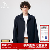 Hazzys哈吉斯春夏男士 短款 单排扣翻领风衣休闲通勤纯色简约外套男
