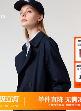 Hazzys哈吉斯风衣女士早春新品双排扣时尚休闲通勤宽松小个子外套