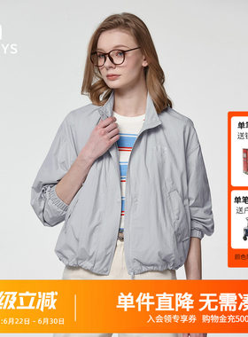 Hazzys哈吉斯春夏新款女士轻薄夹克衫上衣休闲立领纯色长袖外套女