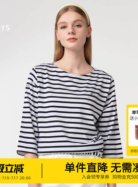 哈吉斯早春新款圆领长袖T恤女