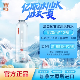 12瓶低钠小分子团加拿大进口饮用水 Yice亿斯天然低氘冰川水520ml