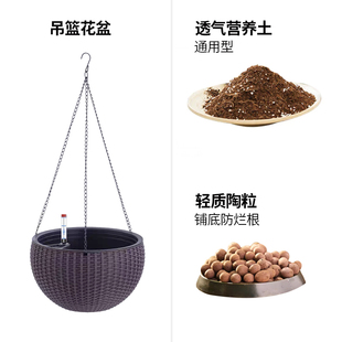 吊篮花盆悬挂式 绿萝垂吊壁挂懒人自吸水绿箩养花挂钩吊兰花盆吊u.