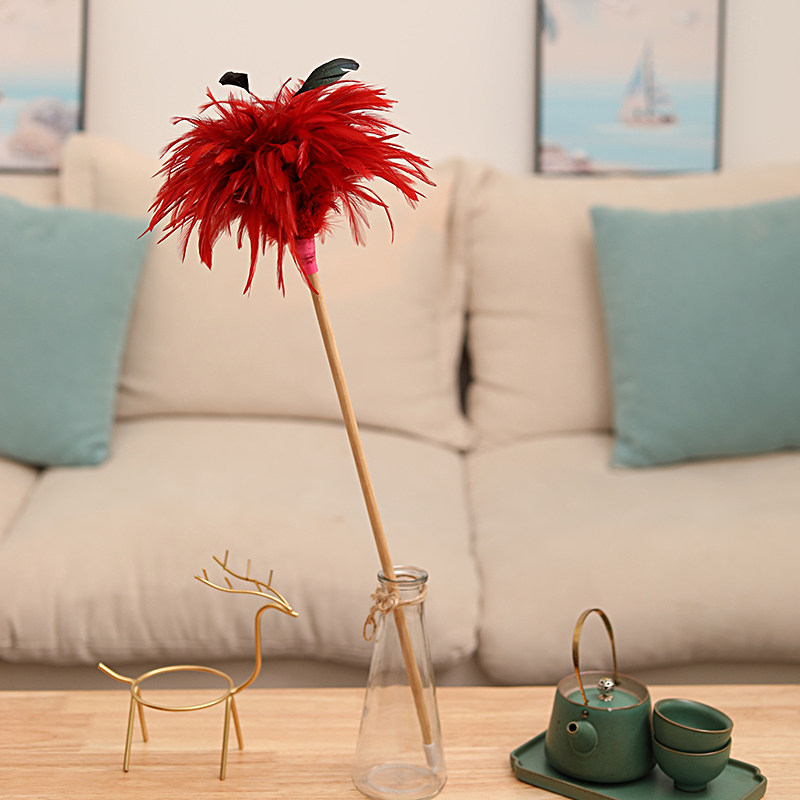 纯手工真鸡毛掸子家用除尘禅子彩色装饰不掉毛打扫灰尘毯子清洁刷