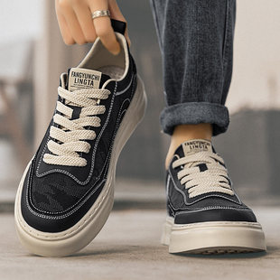 男鞋2025新款夏季小众设计迷彩布面板鞋软底跑步防滑轻便运动鞋男