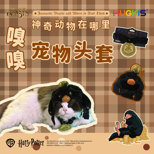 HUGKIS神奇动物在哪里嗅嗅宠物毛绒头套猫咪装饰配件可爱头饰围脖