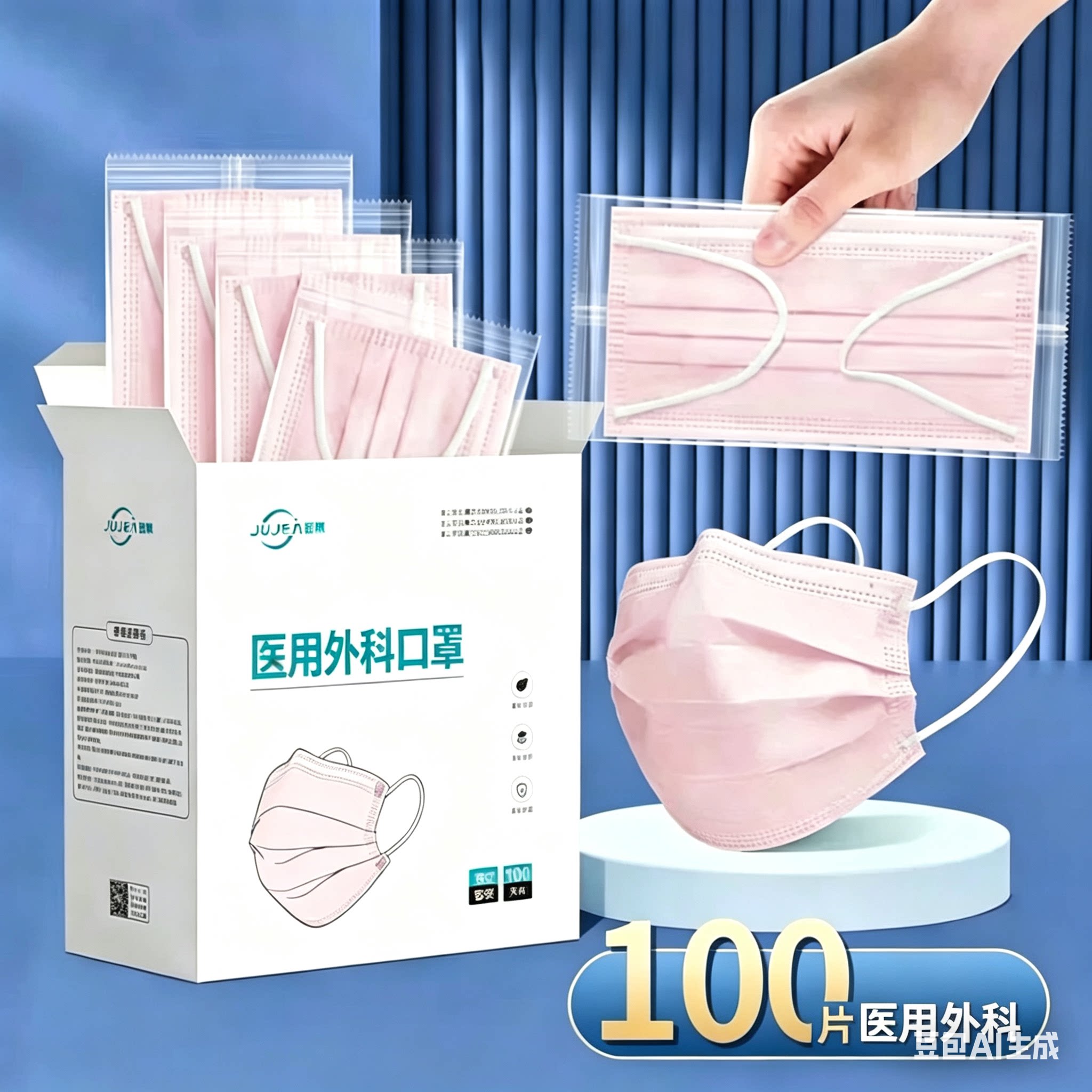 剧集医用口罩一次性医疗三层正品正规成人独立包装粉色高颜值图片
