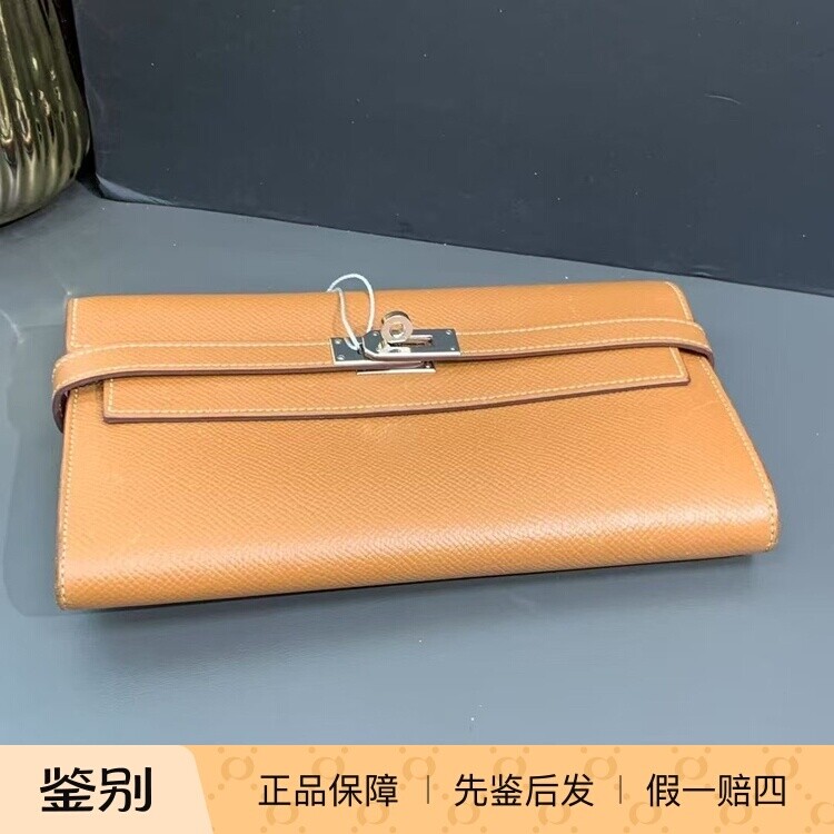 99新Hermes/爱马仕凯莉Kelly小号女士手拿包钱包金棕色Epsom皮