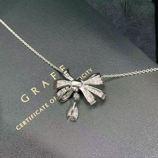 99新格拉夫0.7克拉Graff Bow钻石水滴白金满钻蝴蝶项链 Tildas