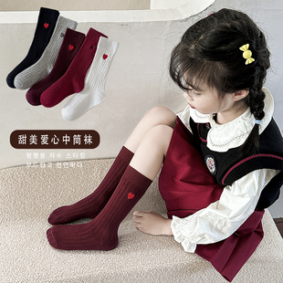 安哥拉红儿童小腿袜春秋款纯棉女童袜子长筒袜秋冬安可拉红堆堆袜