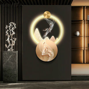 现代简约北欧九鱼图入户玄关装饰画走廊尽头带灯挂件画高级感氛围