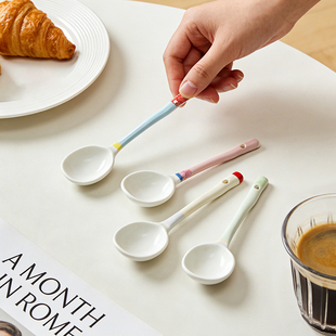 LIVETAI多巴胺ins风设计感少女心彩色家用陶瓷分食筷套装勺子筷子