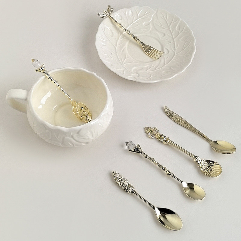 LIVETAI轻奢风餐具勺叉套装复古雕花高颜值家用下午茶甜品搅拌勺,餐饮具,叉/勺/筷套装,淘宝优惠券,粉丝福利购,淘宝优惠卷