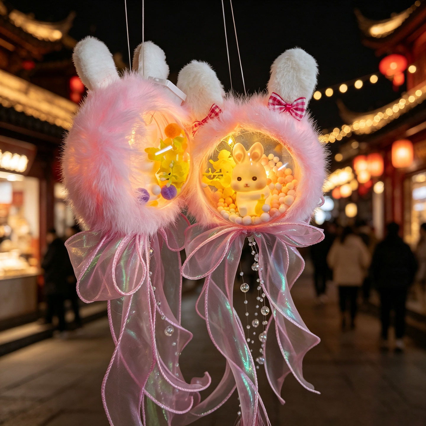 超仙毛绒兔子花灯手作拍照道具