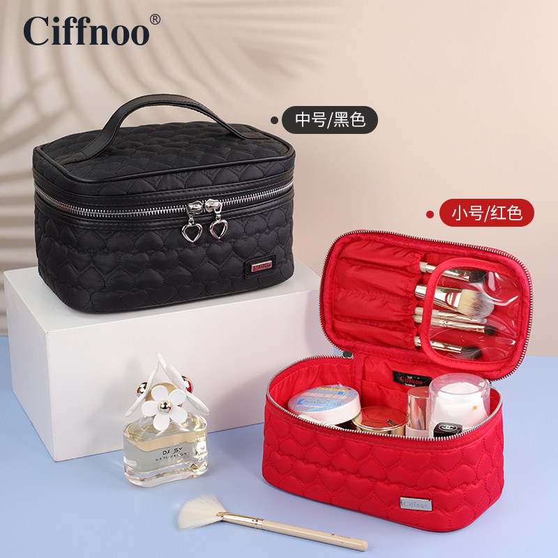 简约心形大容量便携手提化妆箱防水布艺多功能收纳包网红化妆包女,户外/登山/野营/旅行用品,洗漱包/化妆包,淘宝优惠券,粉丝福利购,淘宝优惠卷