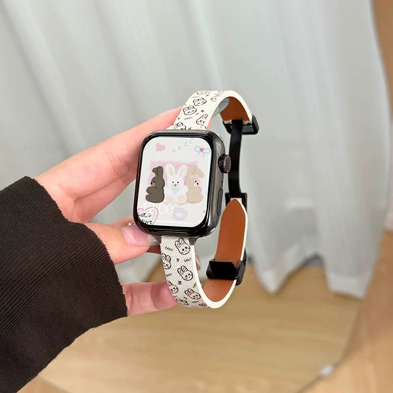 适用苹果s9手表表带iWatchs8s7卡通磁吸扣苹果s智能运动表带appleWatchs7/6/5/se男女生皮质Ultra2时尚表带-封面