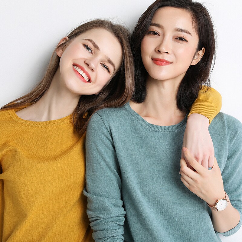 圆领长袖毛衣女薄款衫显瘦秋冬内搭短款套头外穿打底线衣