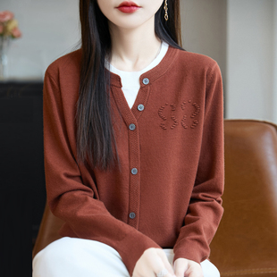 设计感撞色假两件针织开衫 洋气打底毛衣拼色百搭上衣潮 女外穿时尚