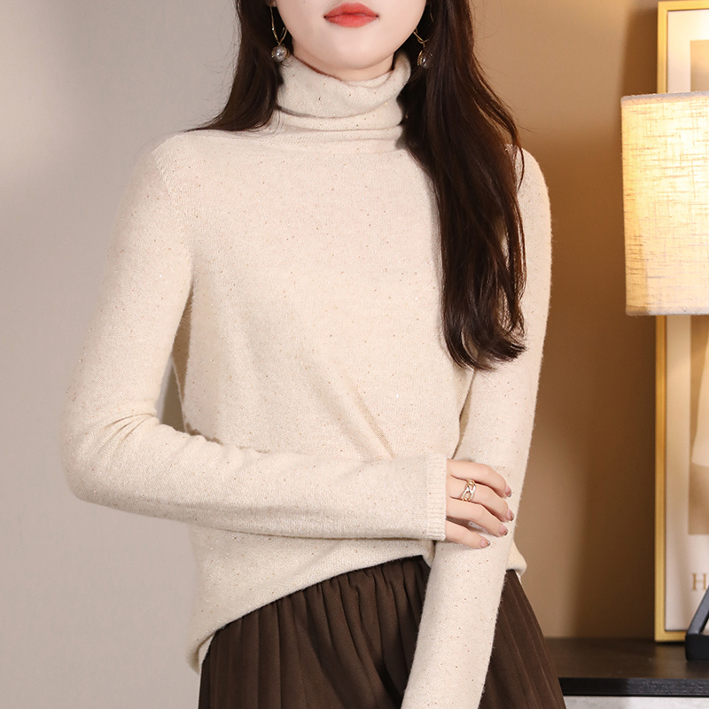 轻熟风亮片堆堆领长袖毛衣女