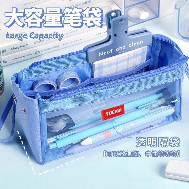 大容量透明笔袋巨能装ins日系女生小学生帆布高颜值流行铅笔盒简约糖果色中学生文具盒网红女孩高级感铅笔袋