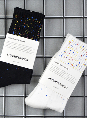 扎染泼墨袜黑白毛巾底中筒男ins潮秋冬加厚袜子女长袜日韩满天星