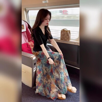 超仙气碎花半身裙子女夏季减龄一整套穿搭大方得体气质小香风套装