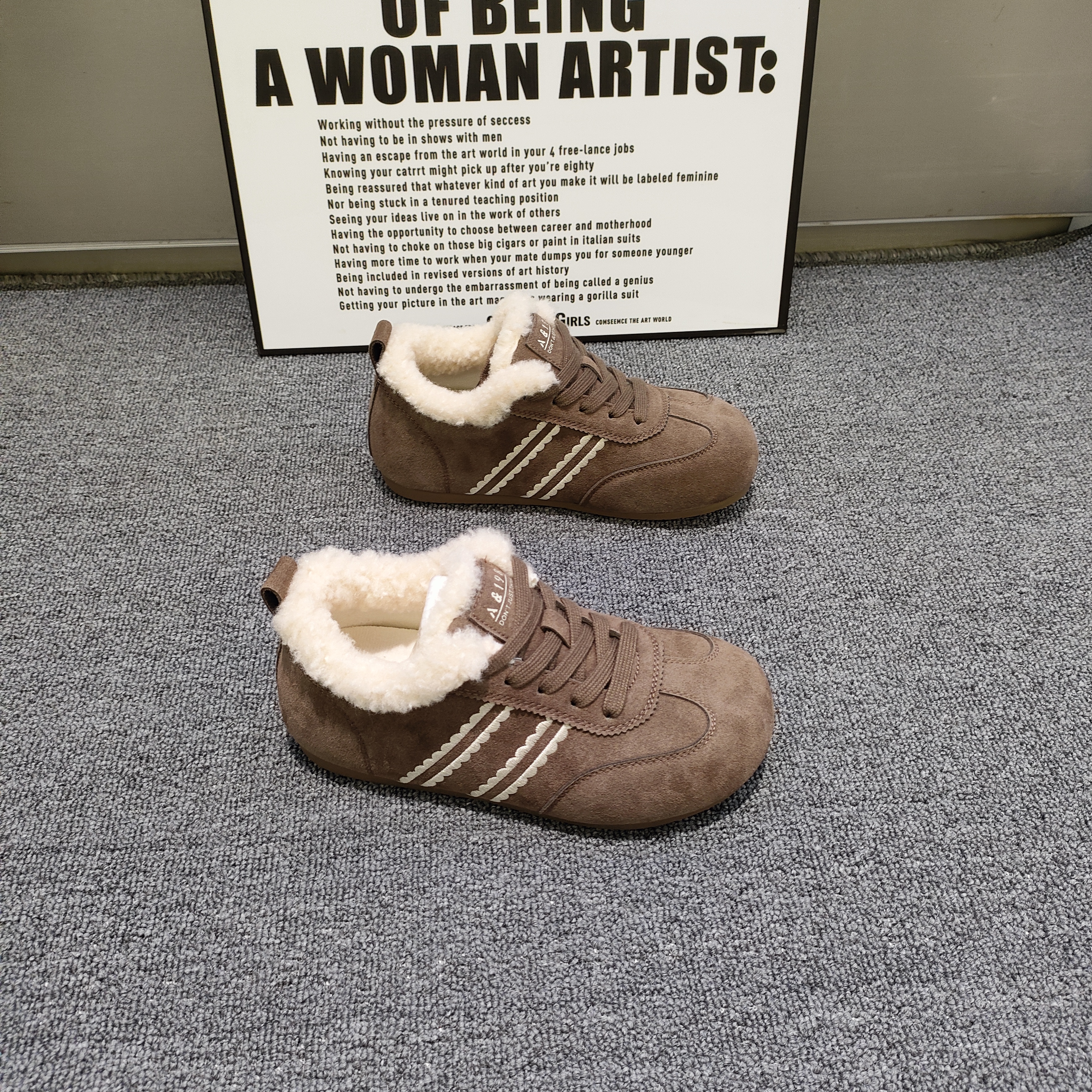 真皮德训鞋女2025年冬平底圆头系带显瘦保暖棉鞋复古风百搭女鞋73