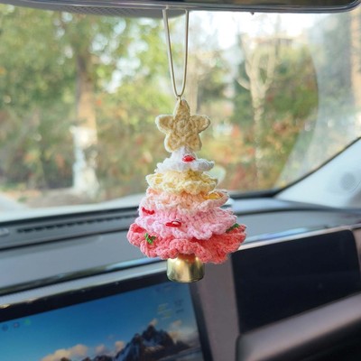 圣诞树汽车挂件创意车载后视镜毛线手工编织装饰品吊坠女车内饰品