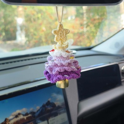 手工编织圣诞树车载挂件汽车后视镜毛线装饰品吊坠女车内饰品创意