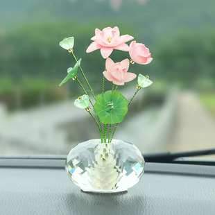 饰用品车载高级感莲花女 网红好运莲莲荷花汽车小摆件车内中控台装