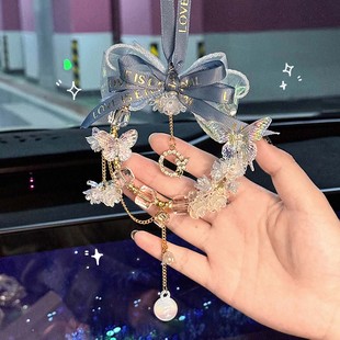 水晶蝴蝶汽车挂饰女士车用后视镜装饰车内挂件高级感2025新款吊坠