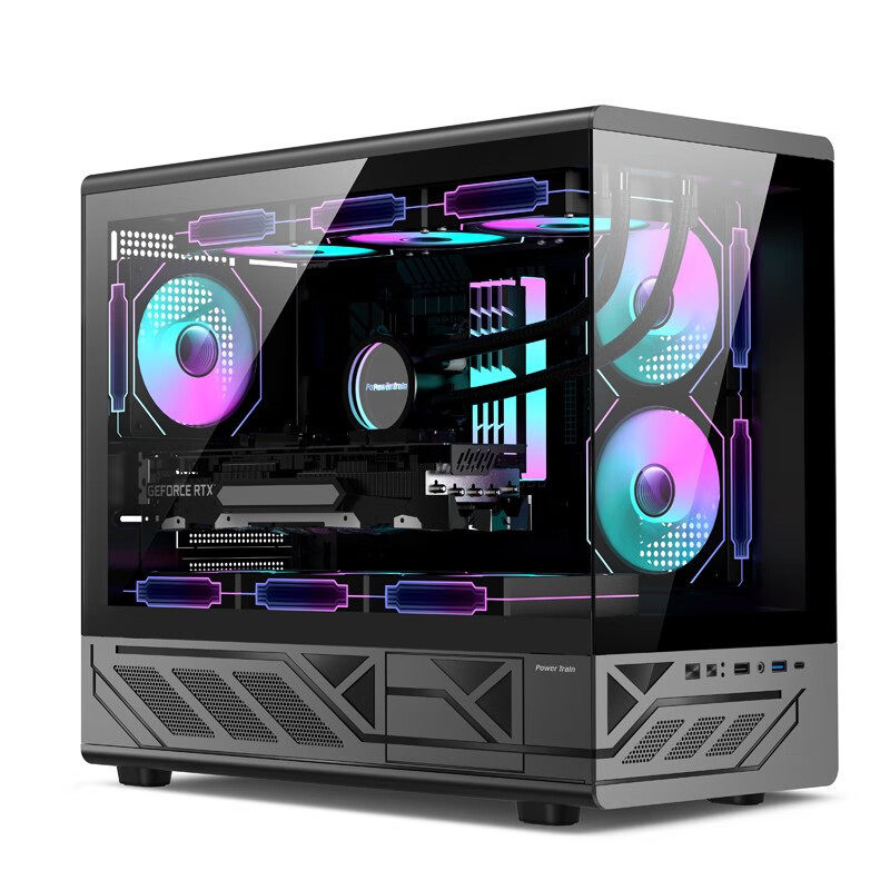 动力火车智选N5无立柱海景房MATX玻璃侧透360水冷TypeC电脑机箱
