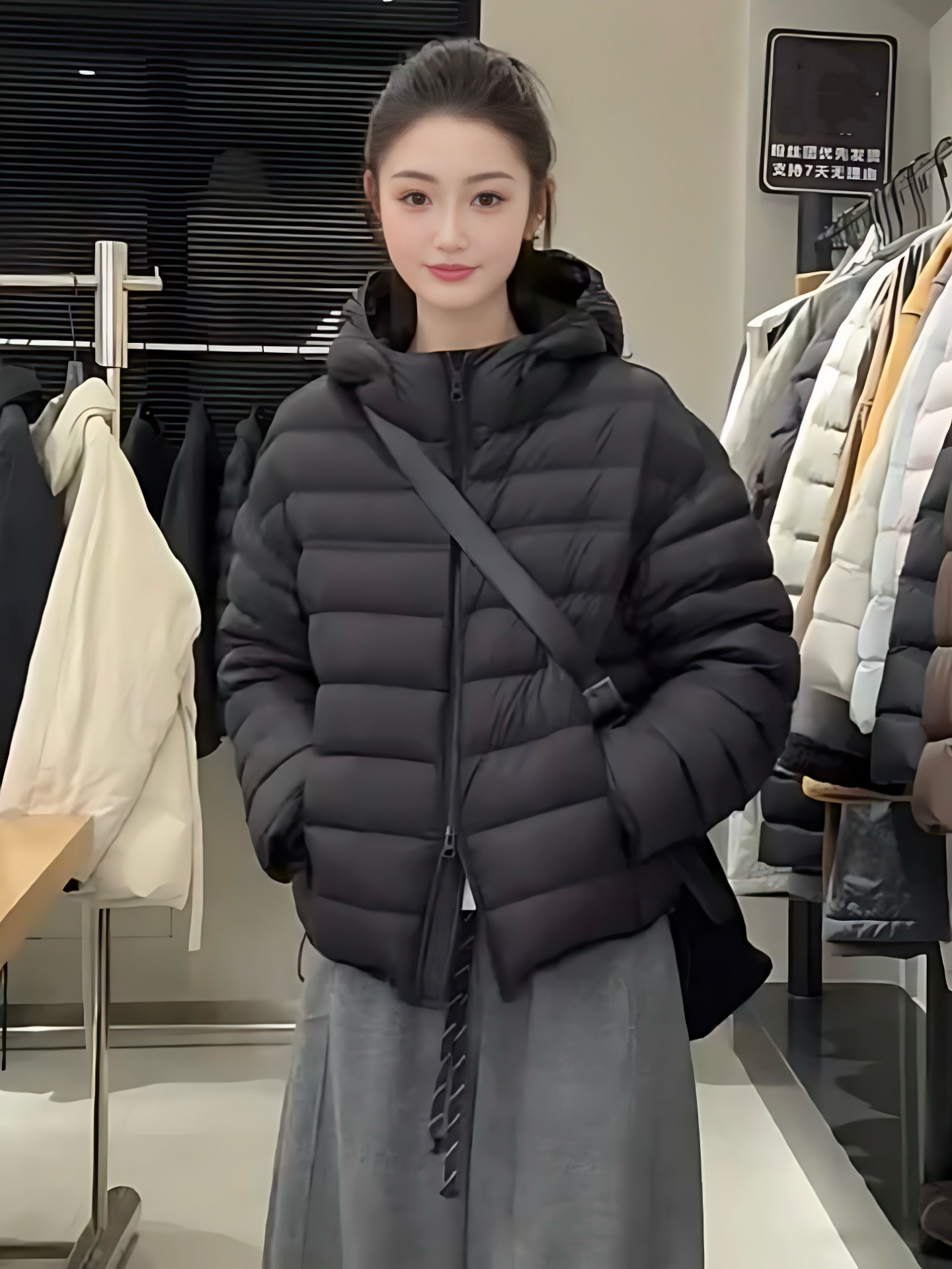 连帽排骨羽绒服女2025冬季新款时尚休闲轻薄宽松保暖白鸭绒外套潮