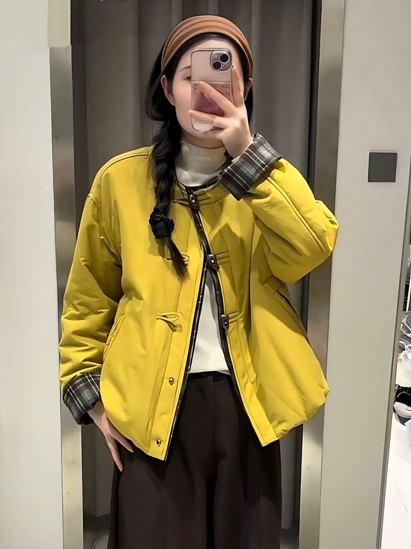 格子袖撞色拼接棉服女2025秋冬新款气质百搭宽松时尚休闲棉衣外套