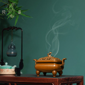 庆松堂苏工铜炉名家胡庆松制四足朝冠如意钮薰炉紫铜覆古炉薰香炉