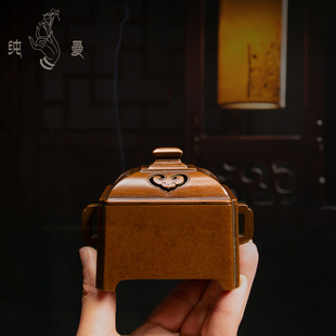 庆松堂苏工铜炉名家胡庆松制海棠马槽熏炉纯铜复古紫铜禅意熏香炉