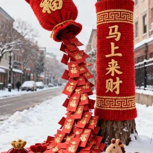 2026新年红包瀑布定制马年春节商场店铺橱窗装饰红包福袋瀑布美陈