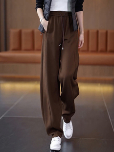 高腰阔腿裤女2025秋季新款高级感加绒垂感宽松百搭休闲运动镰刀裤