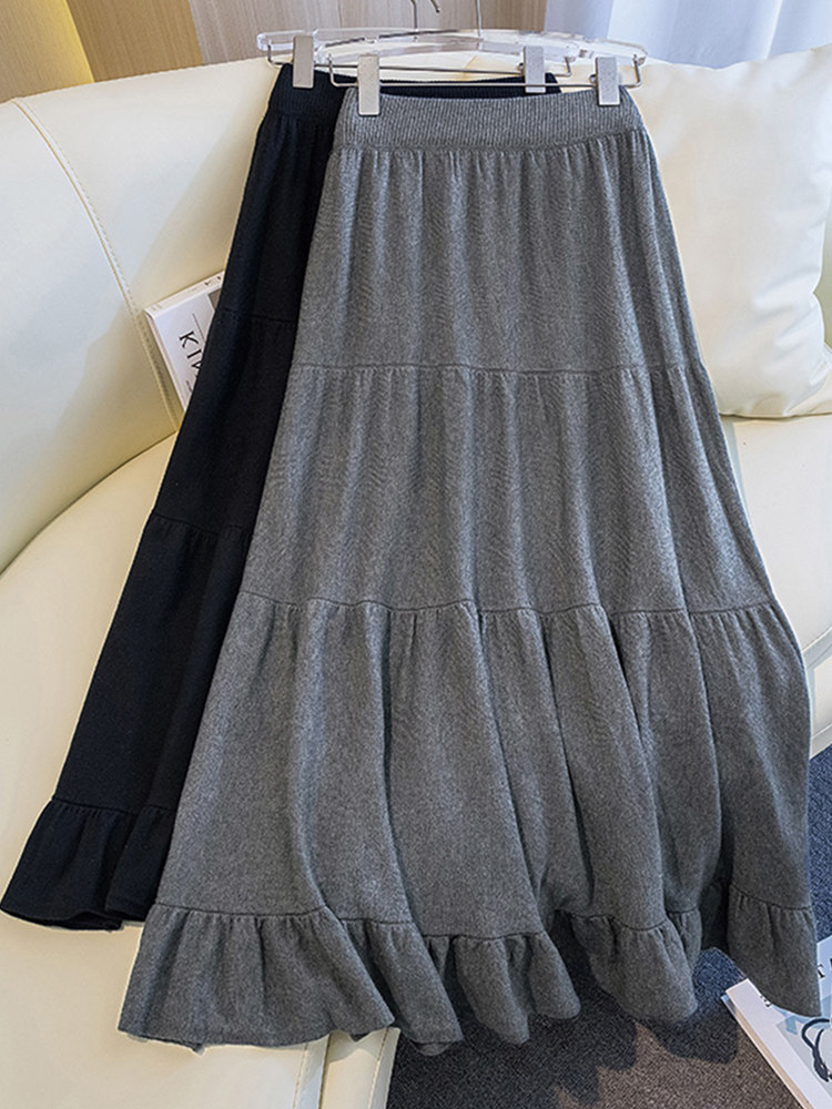 灰色半身裙女2025年春秋新款大码宽松垂感高腰显瘦a字中长款裙子