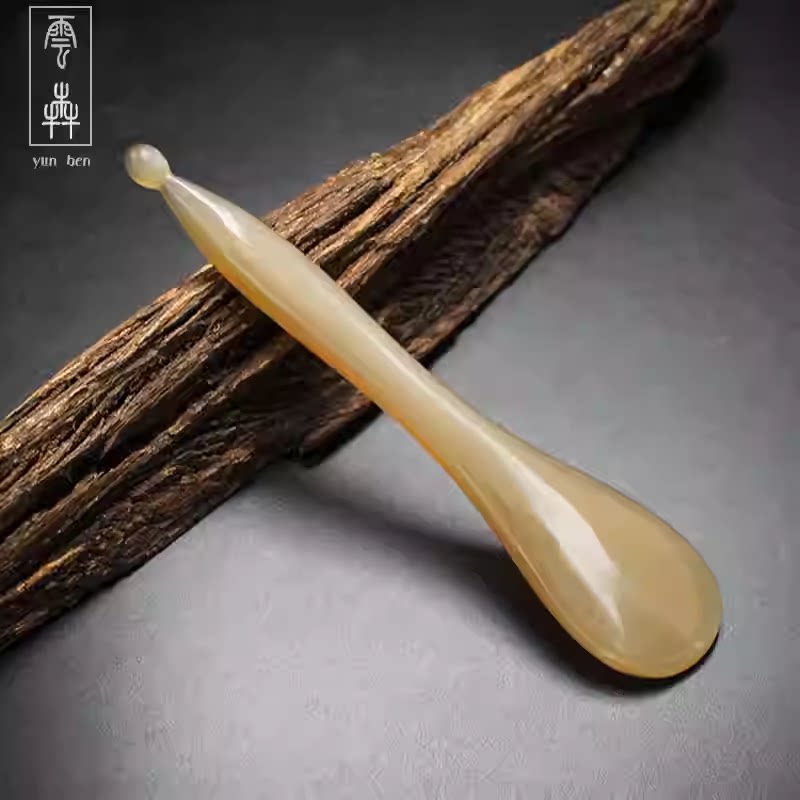 云犇牦牛角汤匙眼刮刀形拨筋棒眼周脸部按摩正品点穴棒面部美容棒