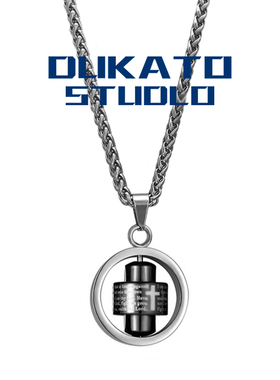 DUKATO旋转字母柱项链男女潮小众设计嘻哈新品十字架情侣钛钢吊坠