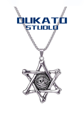 DUKATO新款霸气男女街头钛钢复古恶魔之眼六芒星项链嘻哈吊坠现货