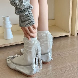 芭蕾风绑带蕾丝丝带蝴蝶结袜子女jk长袜中筒袜罗莉塔花边泡泡袜子