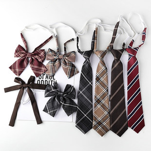 棕黄色格子条纹jk领带女款懒人免打日系学院风复古领结学士服配饰