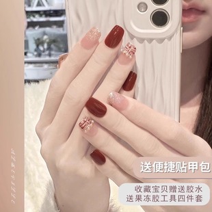 穿戴甲2025新年款美甲指甲贴片短款甲片中长款秋冬高级感美甲贴片