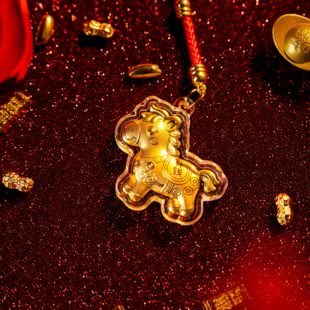 新年送礼足金999黄金迷你小小马上有钱手机链钥匙扣包挂件送礼物
