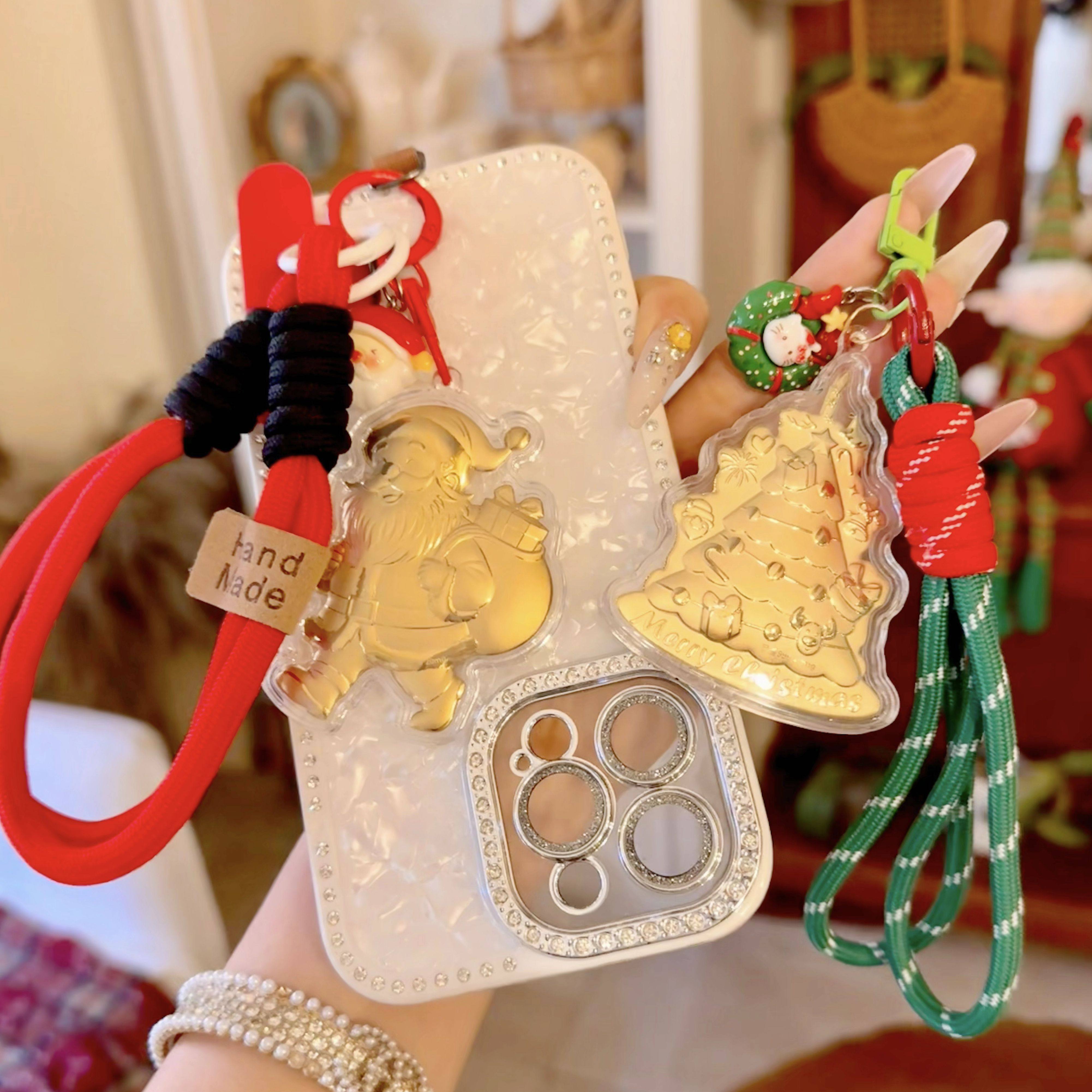 圣诞节低克重黄金圣诞树圣诞老人手机链钥匙扣包挂件跨境送礼物