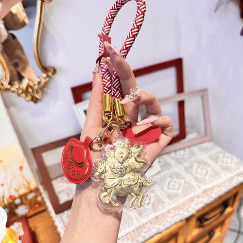 马上有钱送礼水贝低克重黄金福马财神爷手机链钥匙扣包挂件送礼物