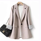 春秋显瘦西服外套 女气质小众设计感修身 休闲小西装 中长款 2026新款